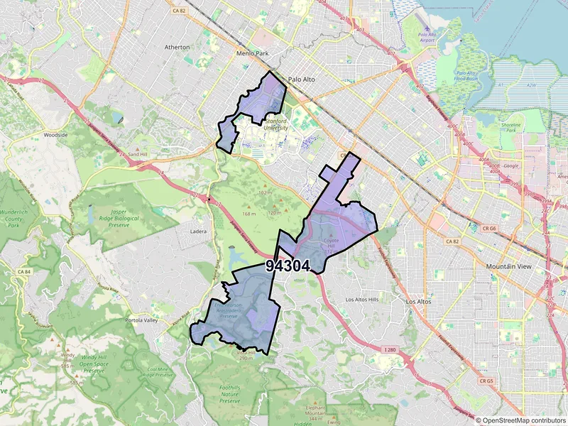 Map of ZIP Code 94304 — Palo Alto, CA