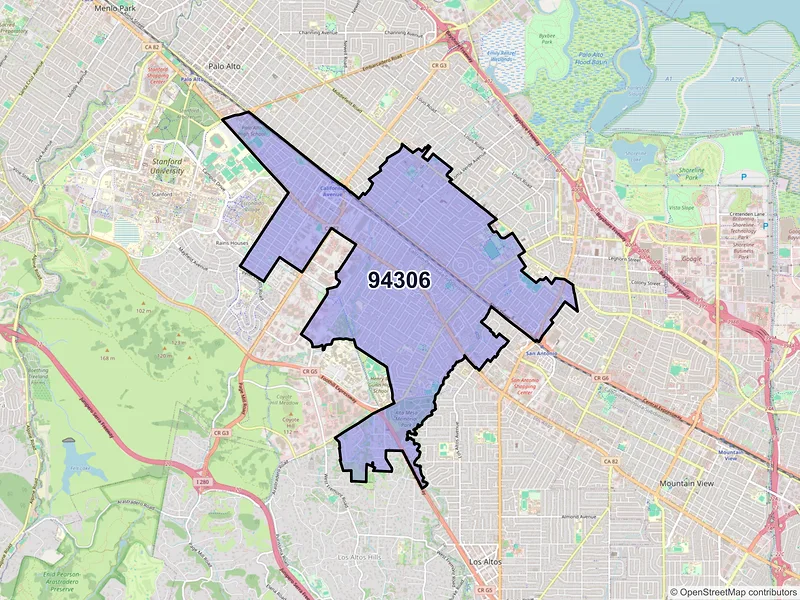 Map of ZIP Code 94306 — Palo Alto, CA
