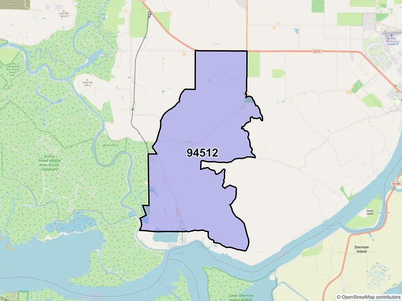 Map of Birds Landing, California and ZIP codes