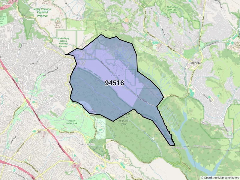 Map of Canyon, California and ZIP codes