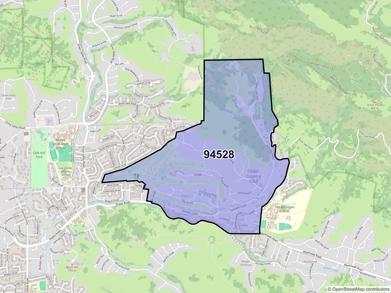 Map of Diablo, California and ZIP codes