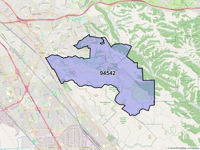 Map of ZIP Code 94542 — Hayward, CA
