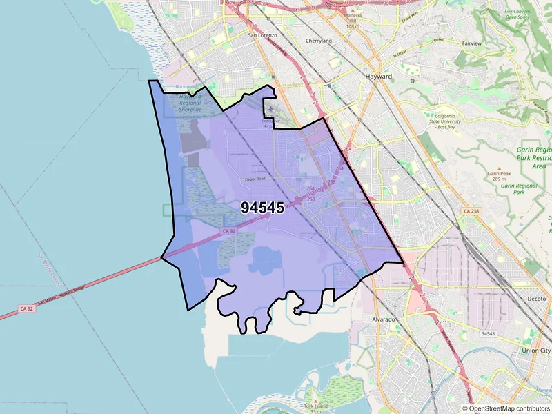 Map of ZIP Code 94545 — Hayward, CA