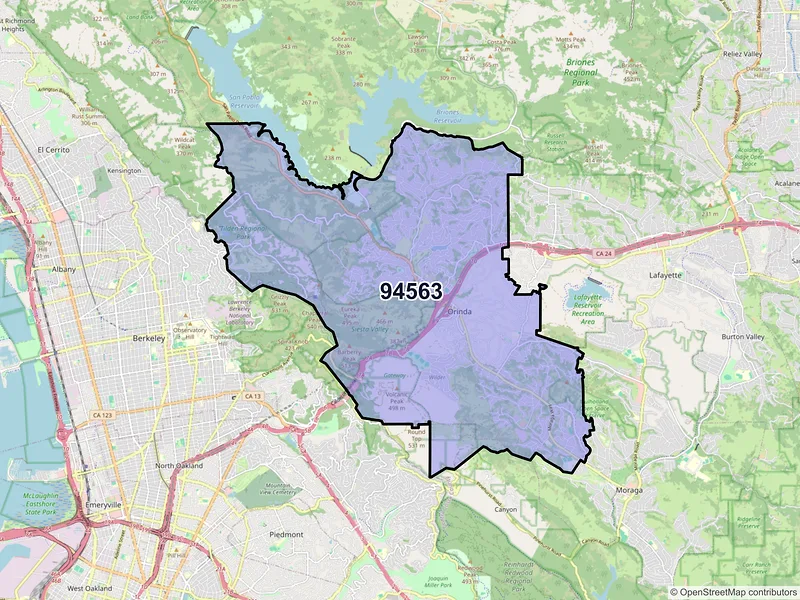 Map of Orinda, California and ZIP codes