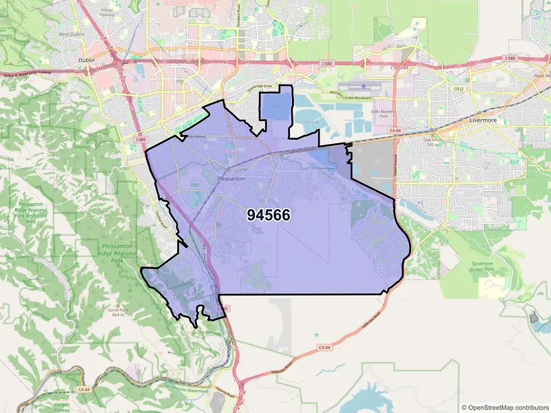 Map of ZIP Code 94566 — Pleasanton, CA