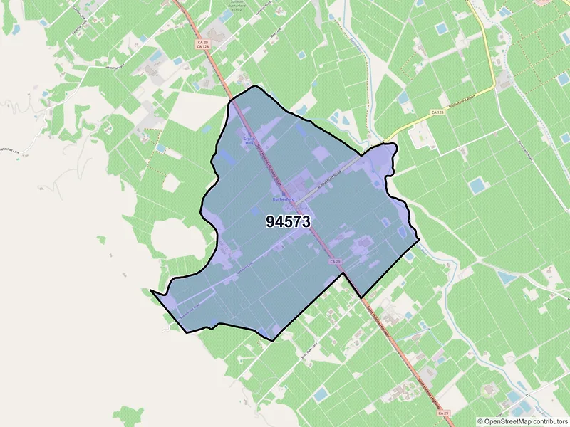Map of Rutherford, California and ZIP codes