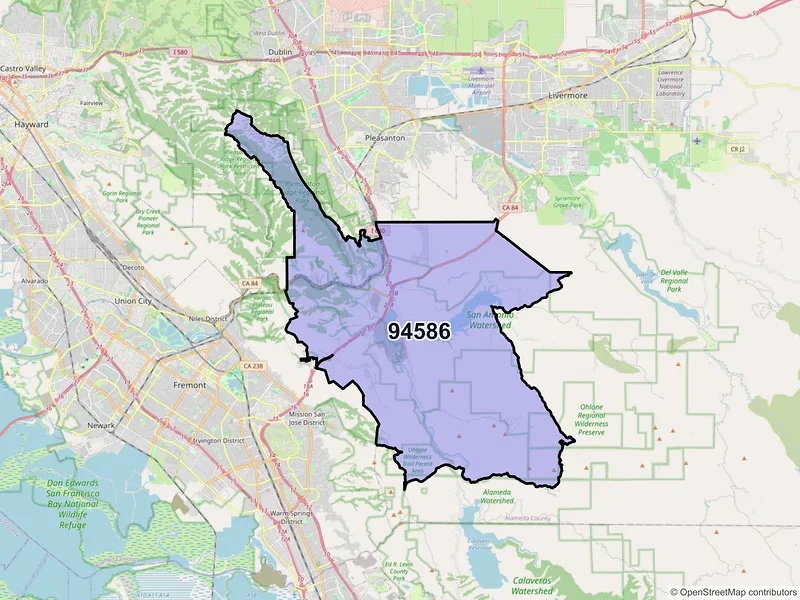 Map of ZIP Code 94586 — Sunol, CA