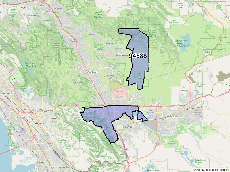 Map of ZIP Code 94588 — Pleasanton, CA