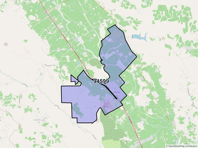 Map of Yountville, California and ZIP codes