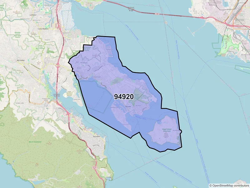 Map of Belvedere Tiburon, California and ZIP codes