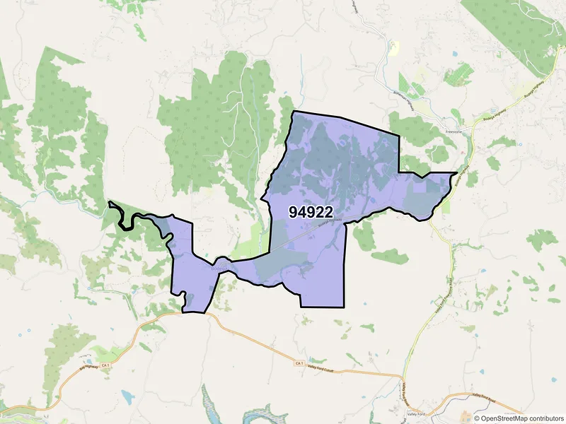 Map of ZIP Code 94922 — Bodega, CA
