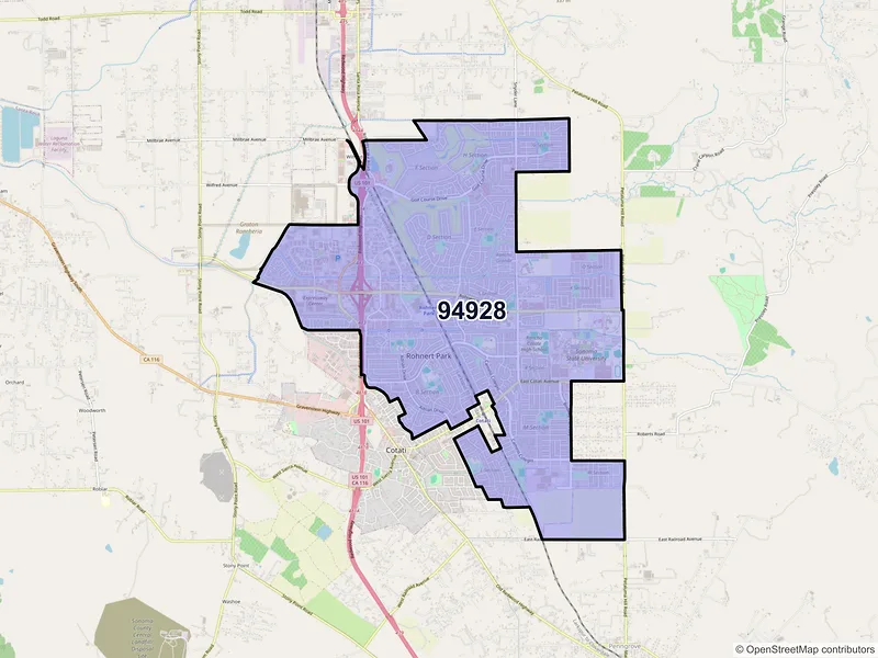 Map of ZIP Code 94928 — Rohnert Park, CA