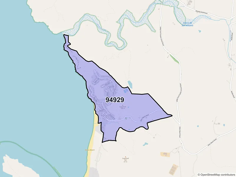 Map of Dillon Beach, California and ZIP codes