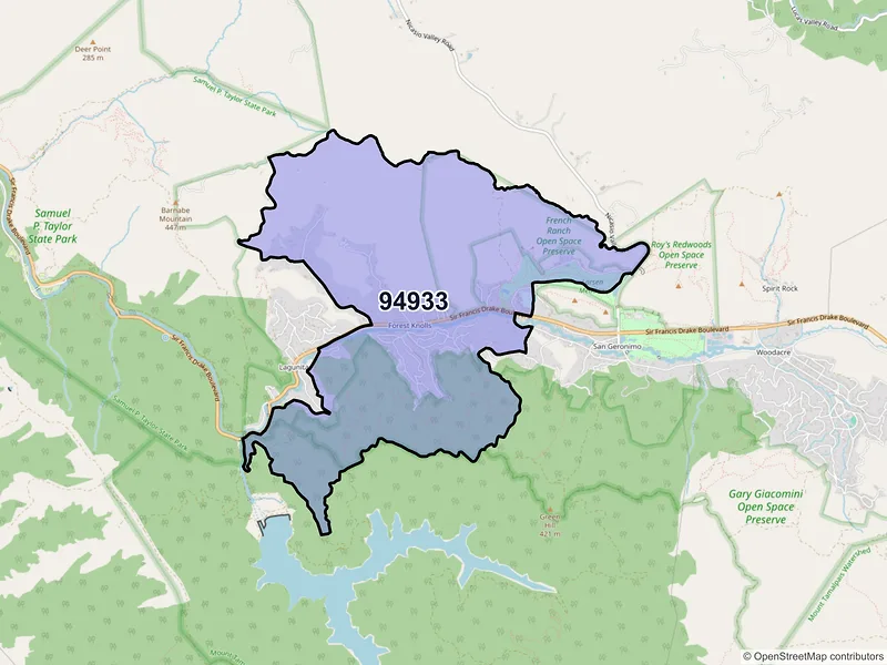 Map of Forest Knolls, California and ZIP codes