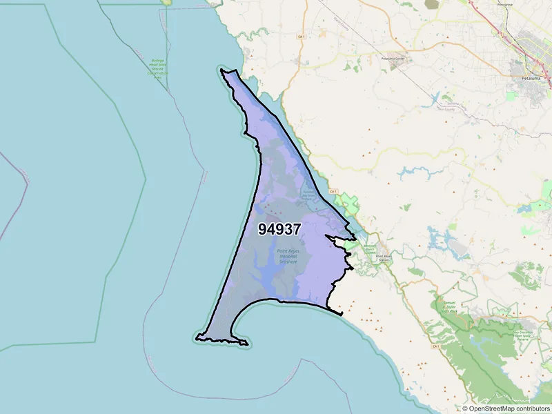 Map of ZIP Code 94937 — Inverness, CA