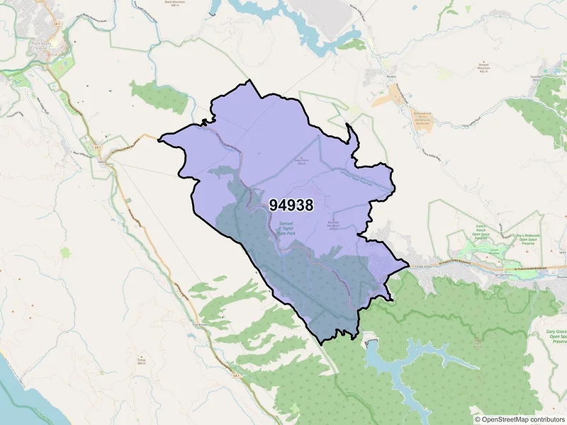 Map of Lagunitas, California and ZIP codes