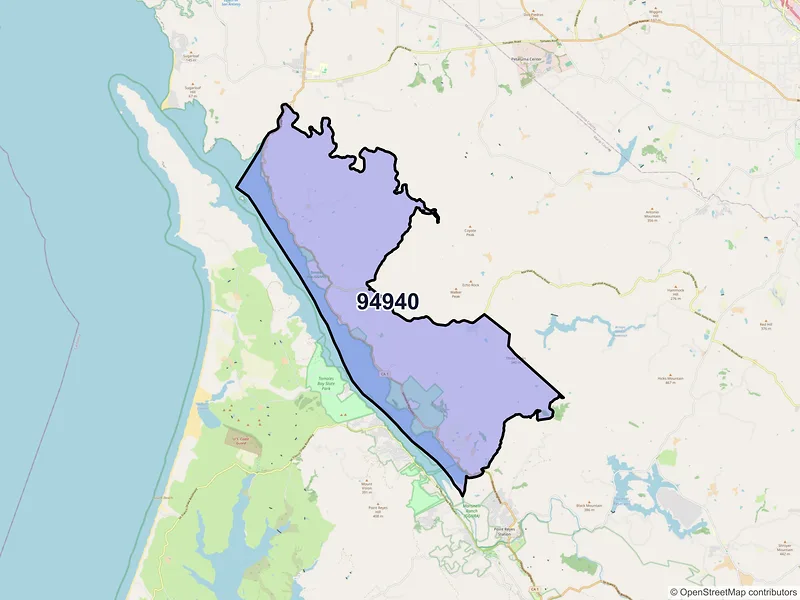 Map of Marshall, California and ZIP codes