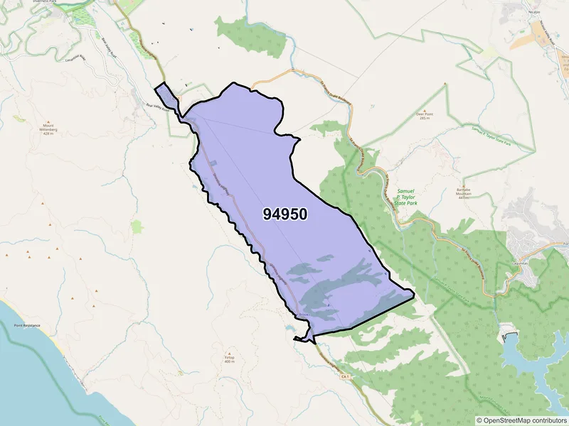 Map of Olema, California and ZIP codes