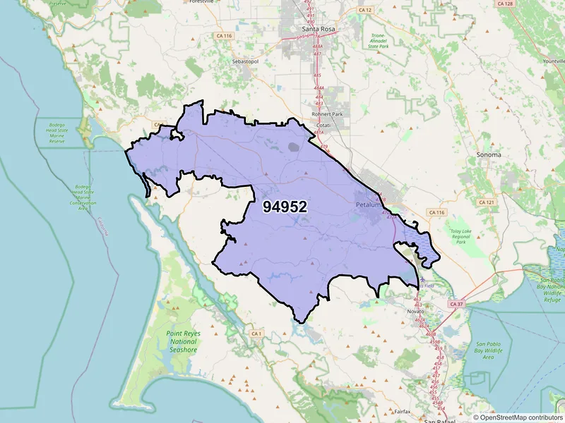 Map of ZIP Code 94952 — Petaluma, CA