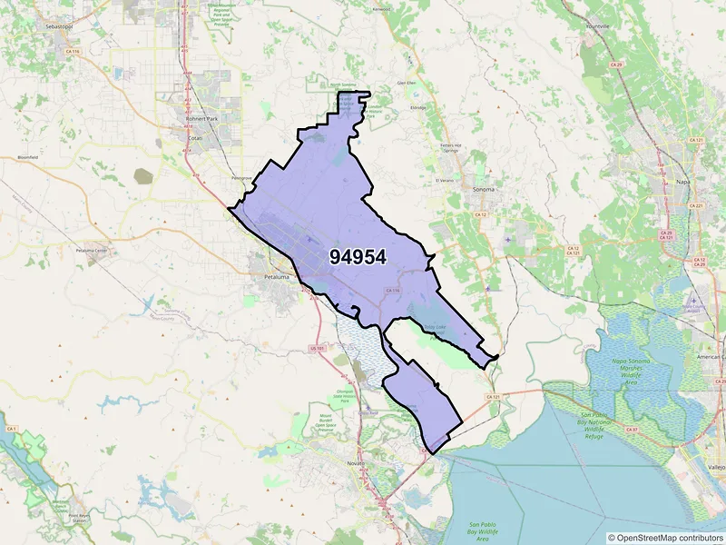 Map of ZIP Code 94954 — Petaluma, CA