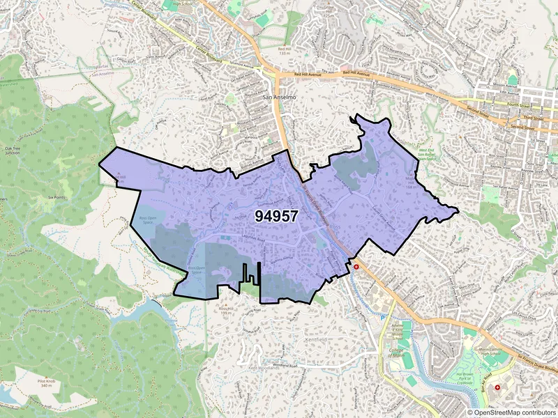 Map of Ross, California and ZIP codes