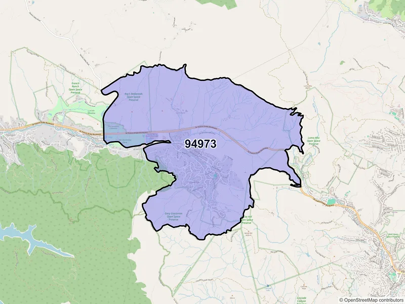 Map of Woodacre, California and ZIP codes