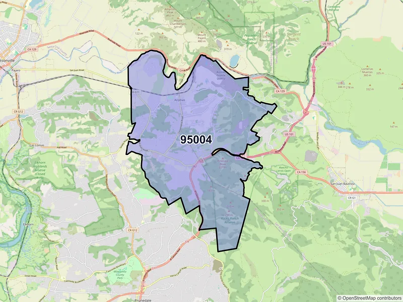 Map of ZIP Code 95004 — Aromas, CA