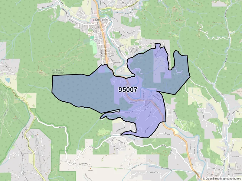 Map of Brookdale, California and ZIP codes