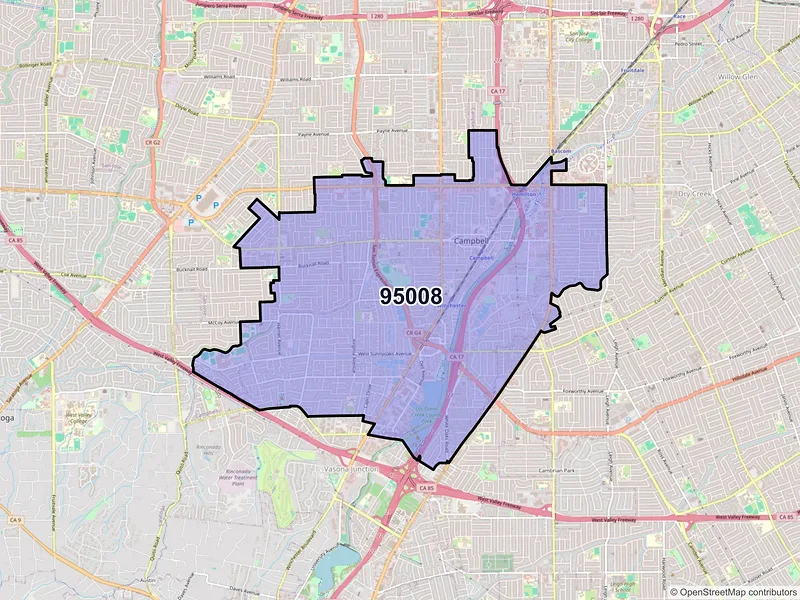 Map of ZIP Code 95008 — Campbell, CA