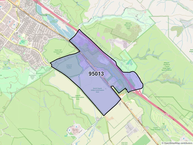 Map of Coyote, California and ZIP codes