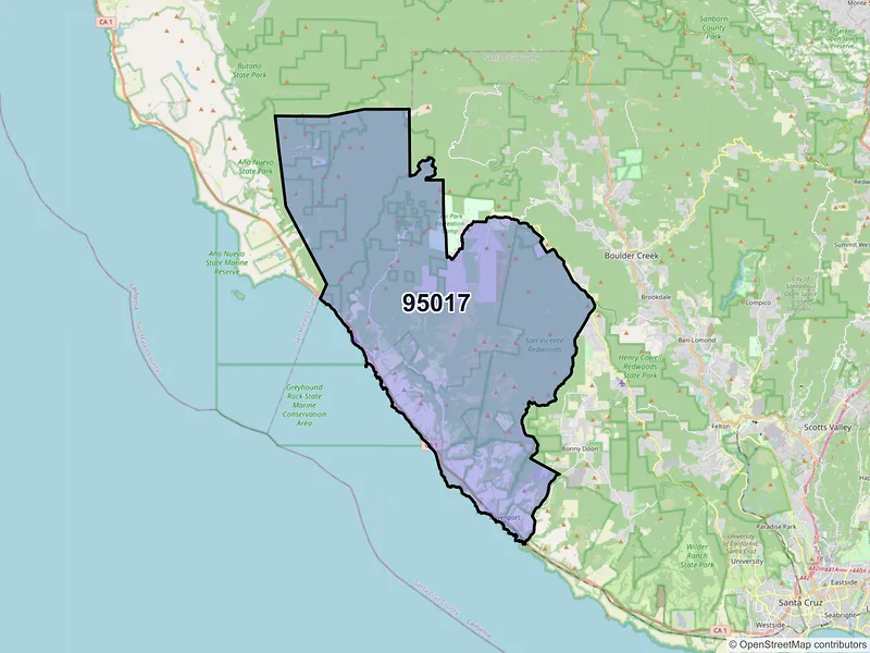 Map of ZIP Code 95017 — Davenport, CA