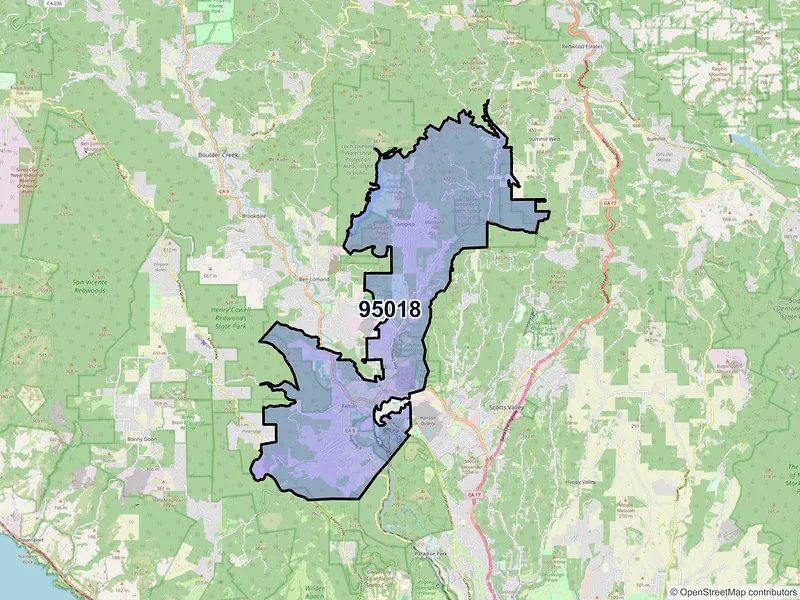Map of Felton, California and ZIP codes