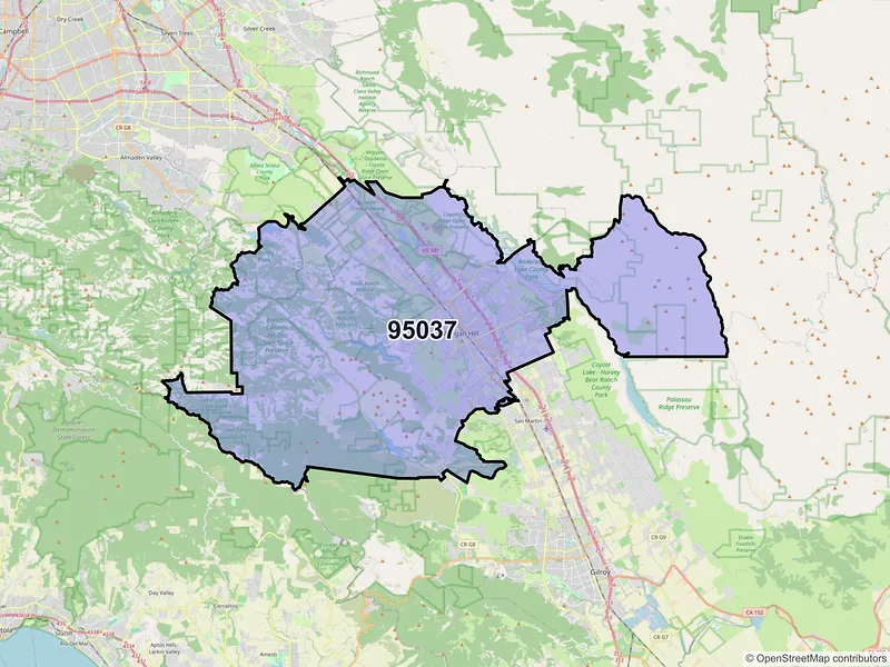 Map of ZIP Code 95037 — Morgan Hill, CA