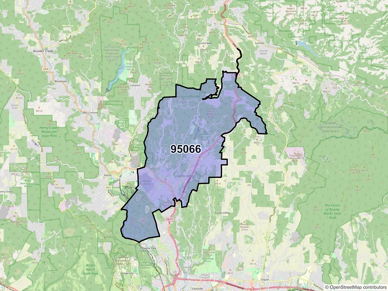 Map of ZIP Code 95066 — Scotts Valley, CA