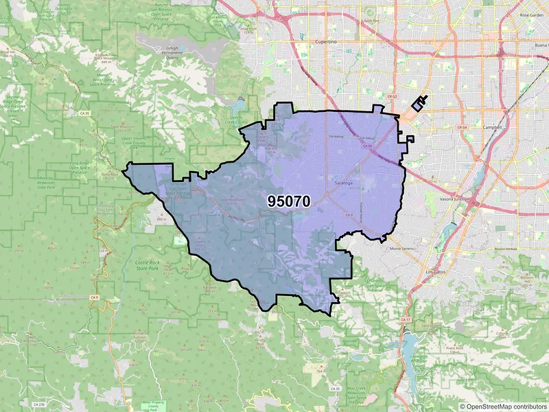 Map of ZIP Code 95070 — Saratoga, CA