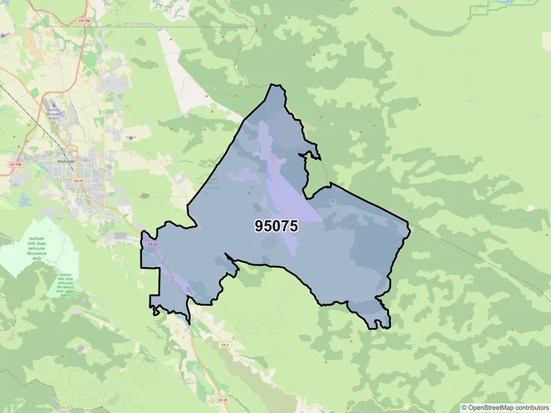 Map of ZIP Code 95075 — Tres Pinos, CA