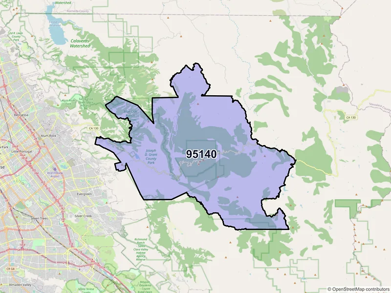 Map of ZIP Code 95140 — Mount Hamilton, CA