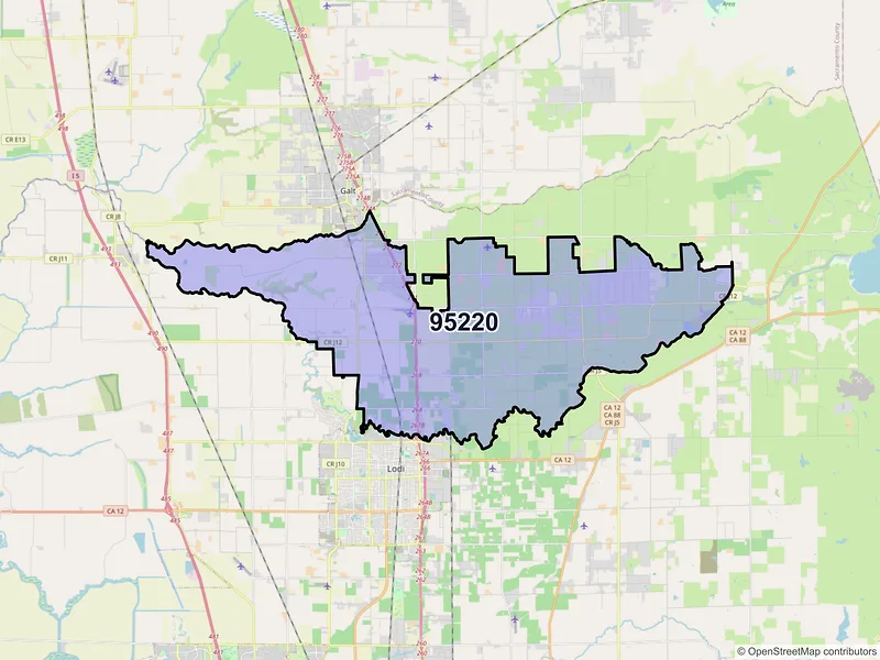 Map of Acampo, California and ZIP codes