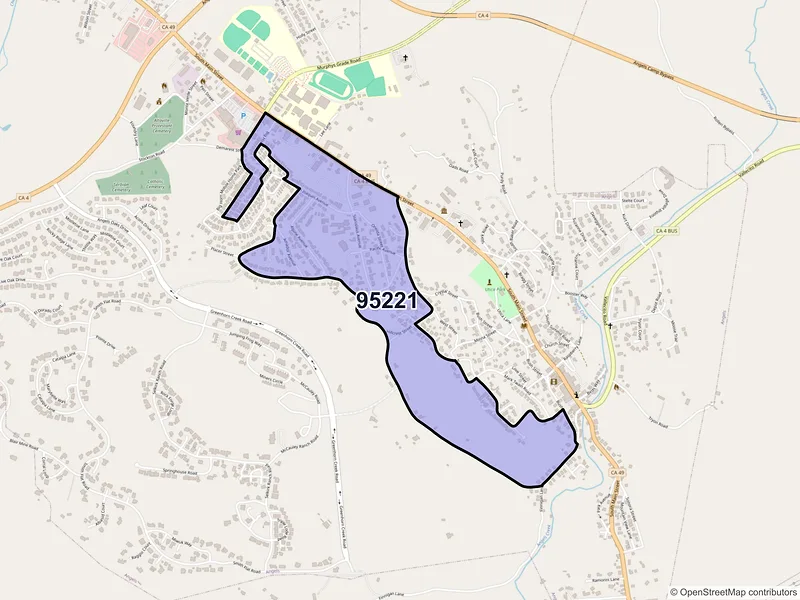 Map of Altaville, California and ZIP codes