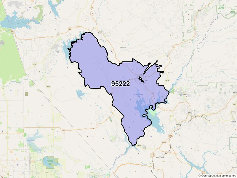 Map of ZIP Code 95222 — Angels Camp, CA