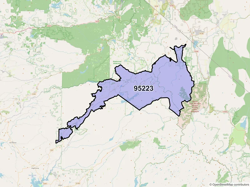 Map of ZIP Code 95223 — Arnold, CA