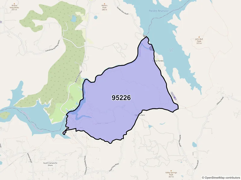 Map of Campo Seco, California and ZIP codes
