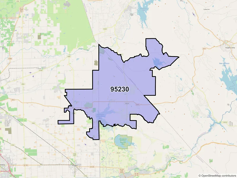 Map of Farmington, California and ZIP codes
