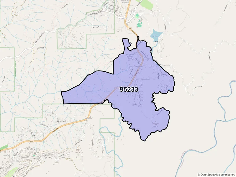 Map of Hathaway Pines, California and ZIP codes