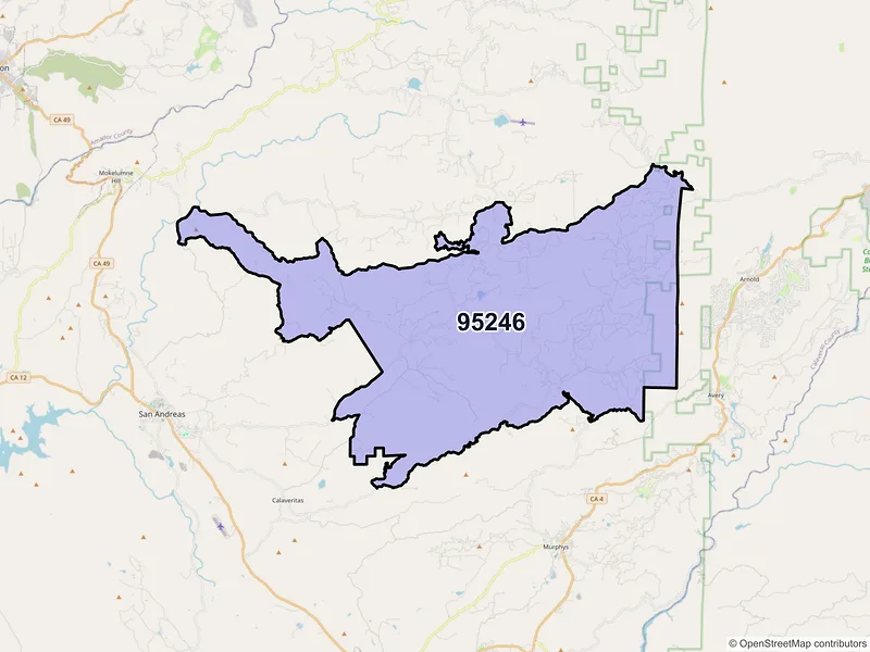 Map of ZIP Code 95246 — Mountain Ranch, CA