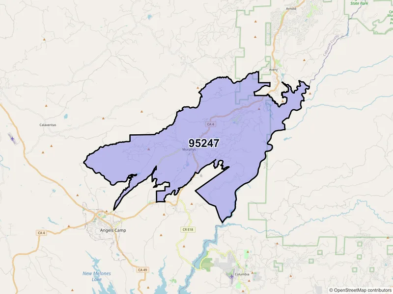 Map of Murphys, California and ZIP codes