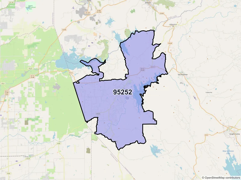 Map of Valley Springs, California and ZIP codes