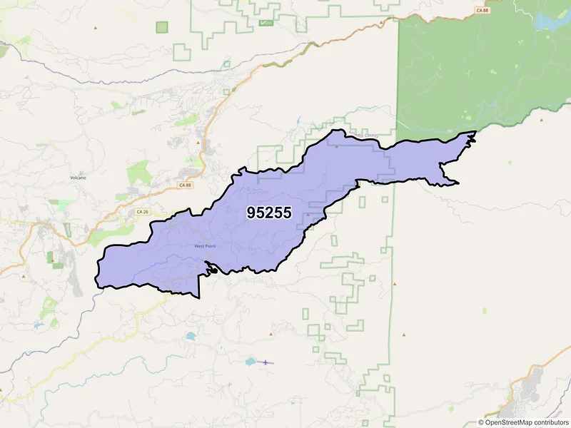 Map of ZIP Code 95255 — West Point, CA
