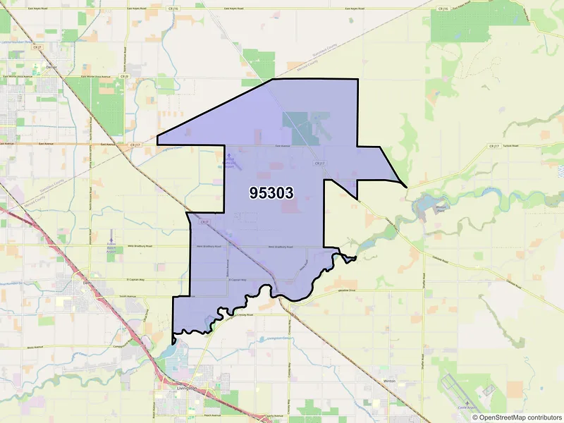 Map of Ballico, California and ZIP codes
