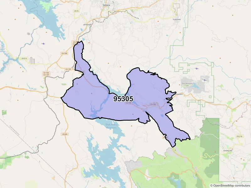 Map of Big Oak Flat, California and ZIP codes